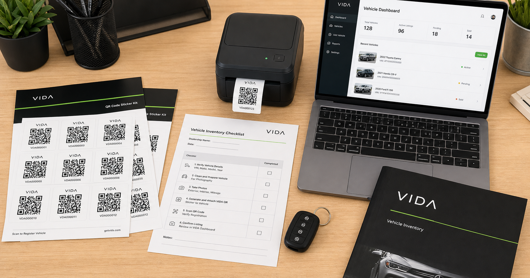 Kit operativo VIDA con stickers QR, impresora y tablero de inventario